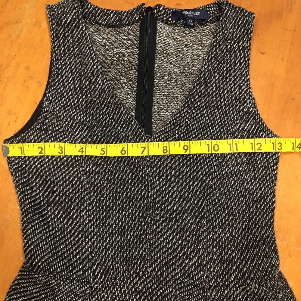 Madewell Black White Marled Knit V-Neck Fit Flare Dress Mod Retro Career XS - Picture 5 of 8